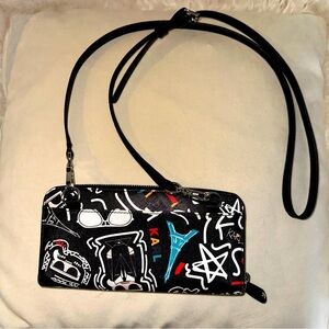 Karl Lagerfeld Cross Body Wallet Bag Wristlet, Graffiti Style Paris